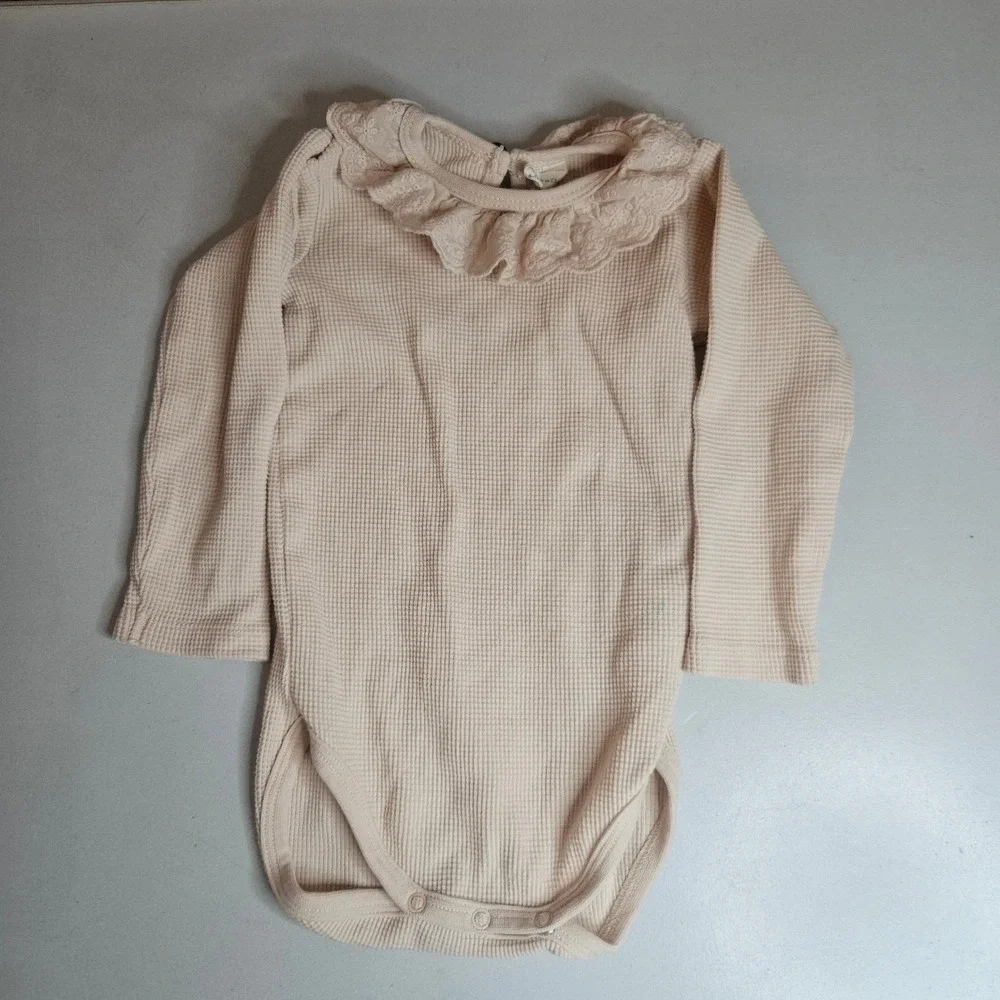 Quincy Mae Baby Organic Cotton Waffle Knit Ruffle Collar Bodysuit‎ Set 6-12M 2pk